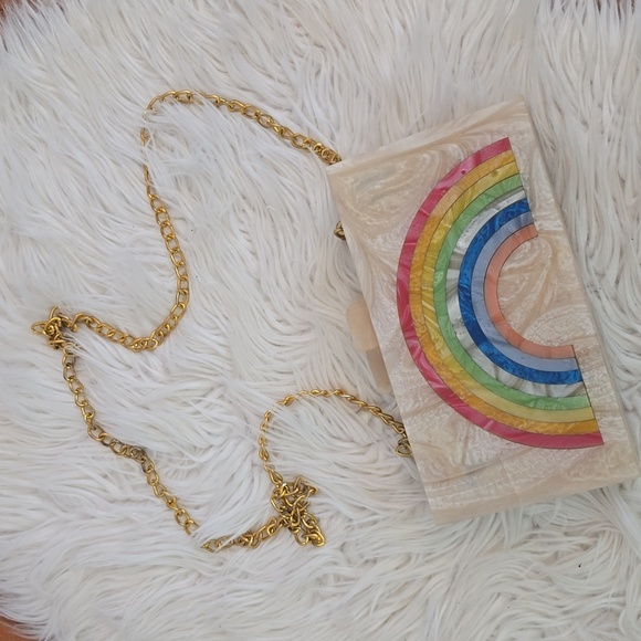 Lulus Acrylic Rainbow Clutch Crossbody NWT - Picture 1 of 5